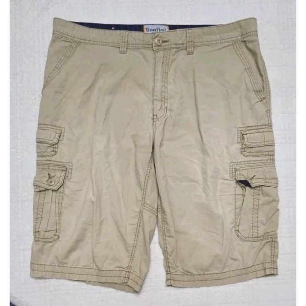 WearFirst Mens Tan Khaki Cargo Pocket Cotton Hiking Shorts Sz 38